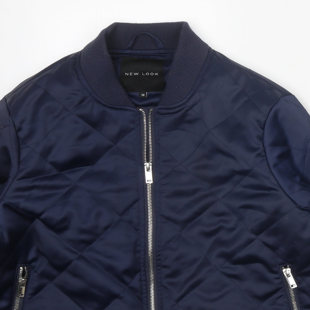 New Look Womens Blue Bomber Jacket Jacket Size 12 Zip