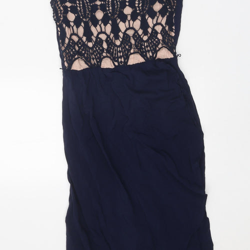 Oasis Womens Blue Viscose Pencil Dress Size 8 Round Neck