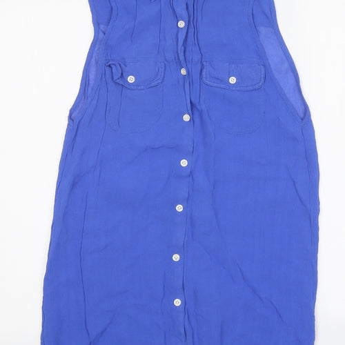 Motel Womens Blue Polyester Shirt Dress Size S Collared Button