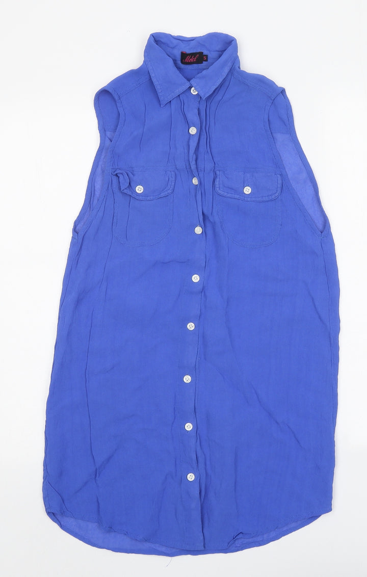 Motel Womens Blue Polyester Shirt Dress Size S Collared Button