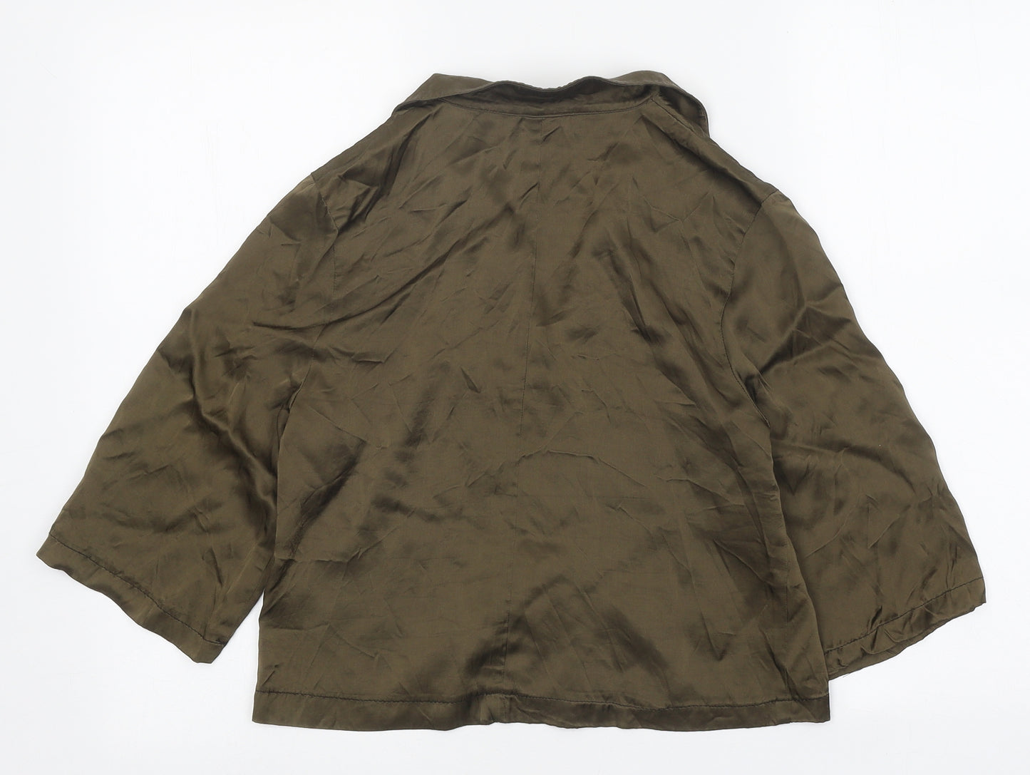 Kitri Womens Green Viscose Cropped Button-Up Size 8 Collared