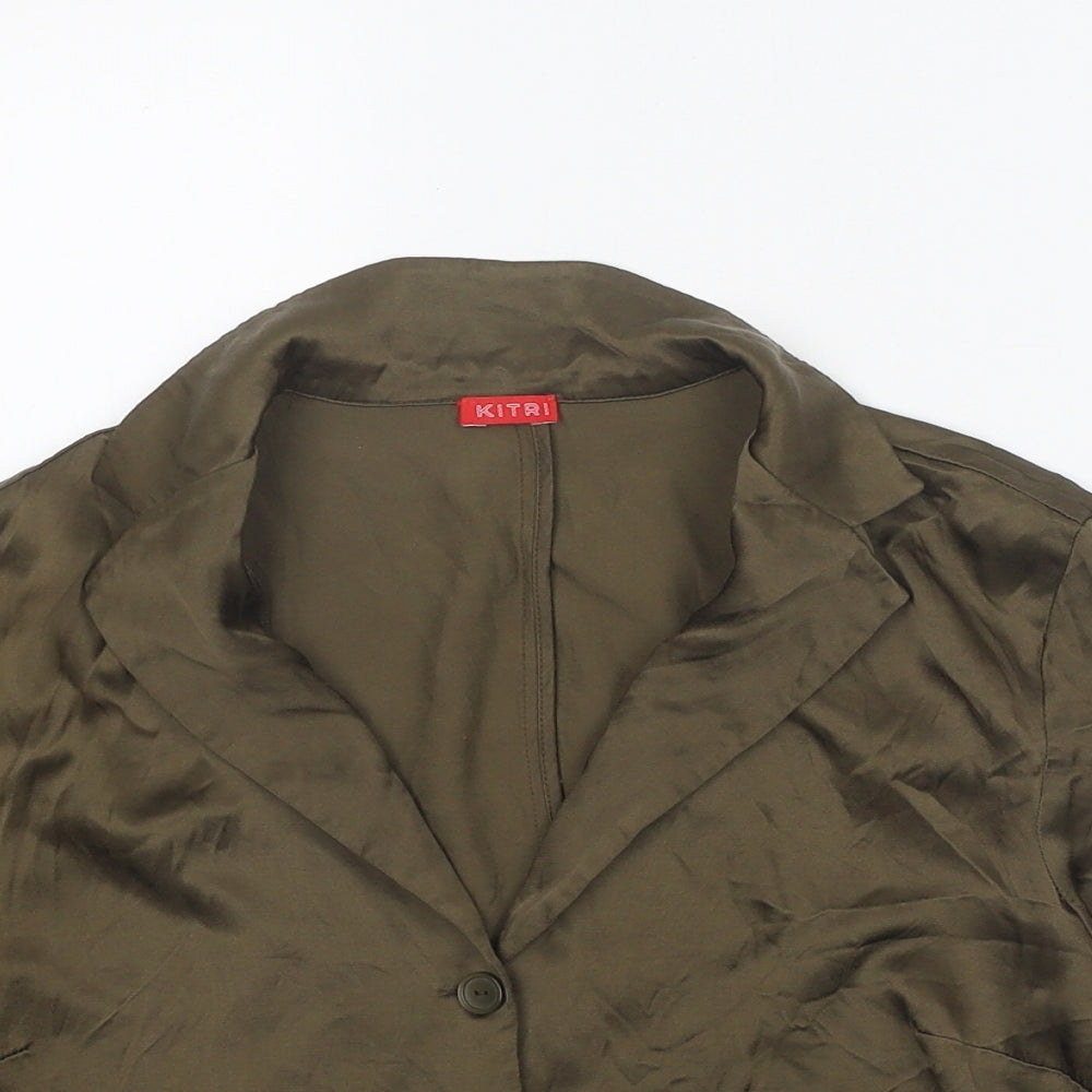 Kitri Womens Green Viscose Cropped Button-Up Size 8 Collared