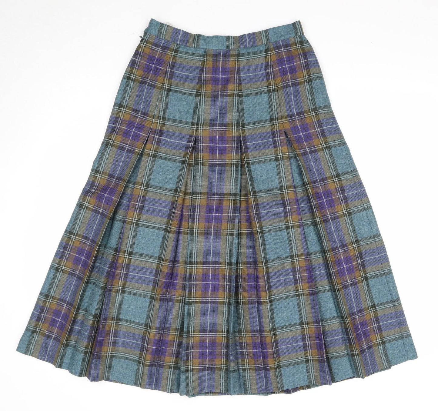 Pitlochry Womens Green Plaid Polyester Pleated Skirt Size 12 Zip