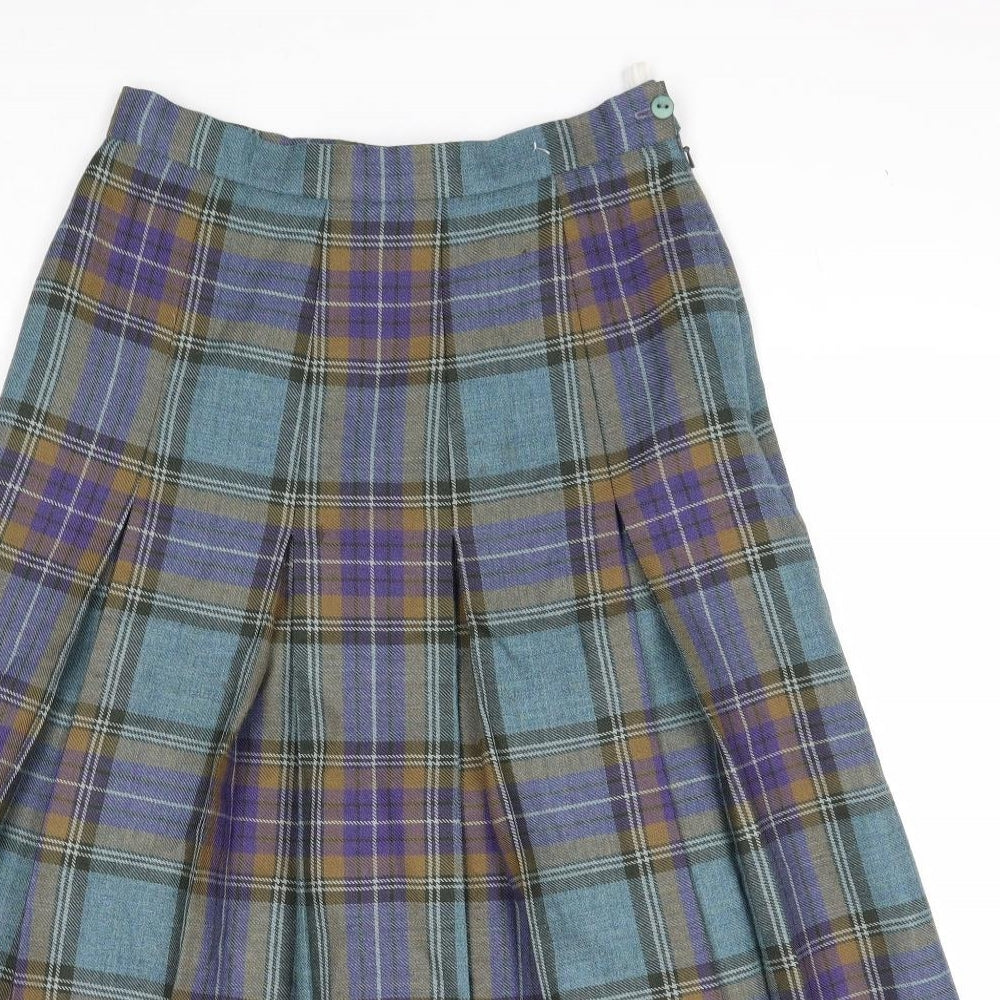 Pitlochry Womens Green Plaid Polyester Pleated Skirt Size 12 Zip