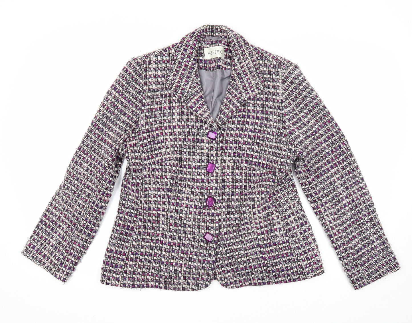 Eastex Womens Purple Geometric Jacket Blazer Size 10 Button