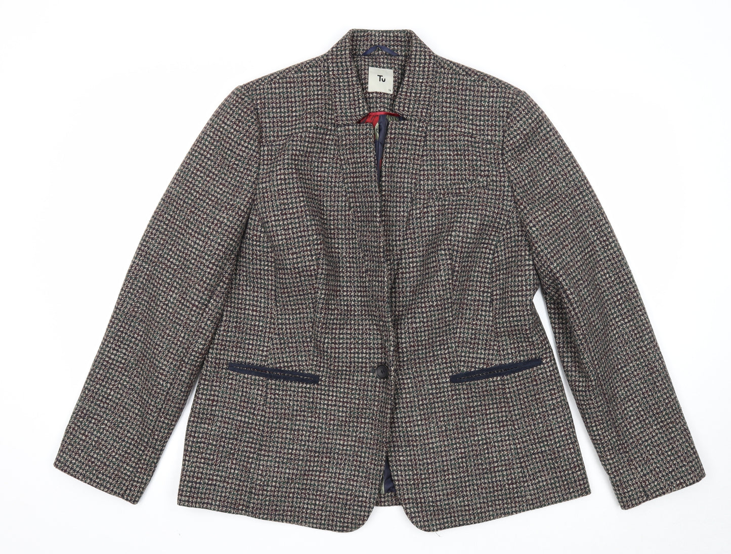 TU Womens Multicoloured Geometric Jacket Blazer Size 16 Button