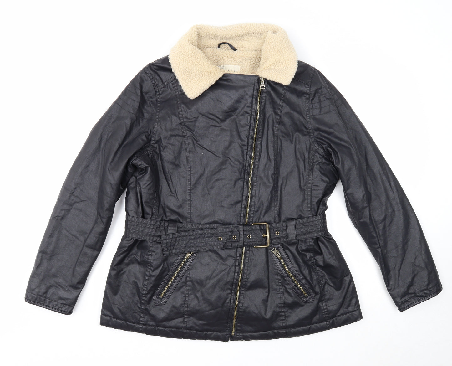 Indigo Womens Black Biker Jacket Size 18 Zip