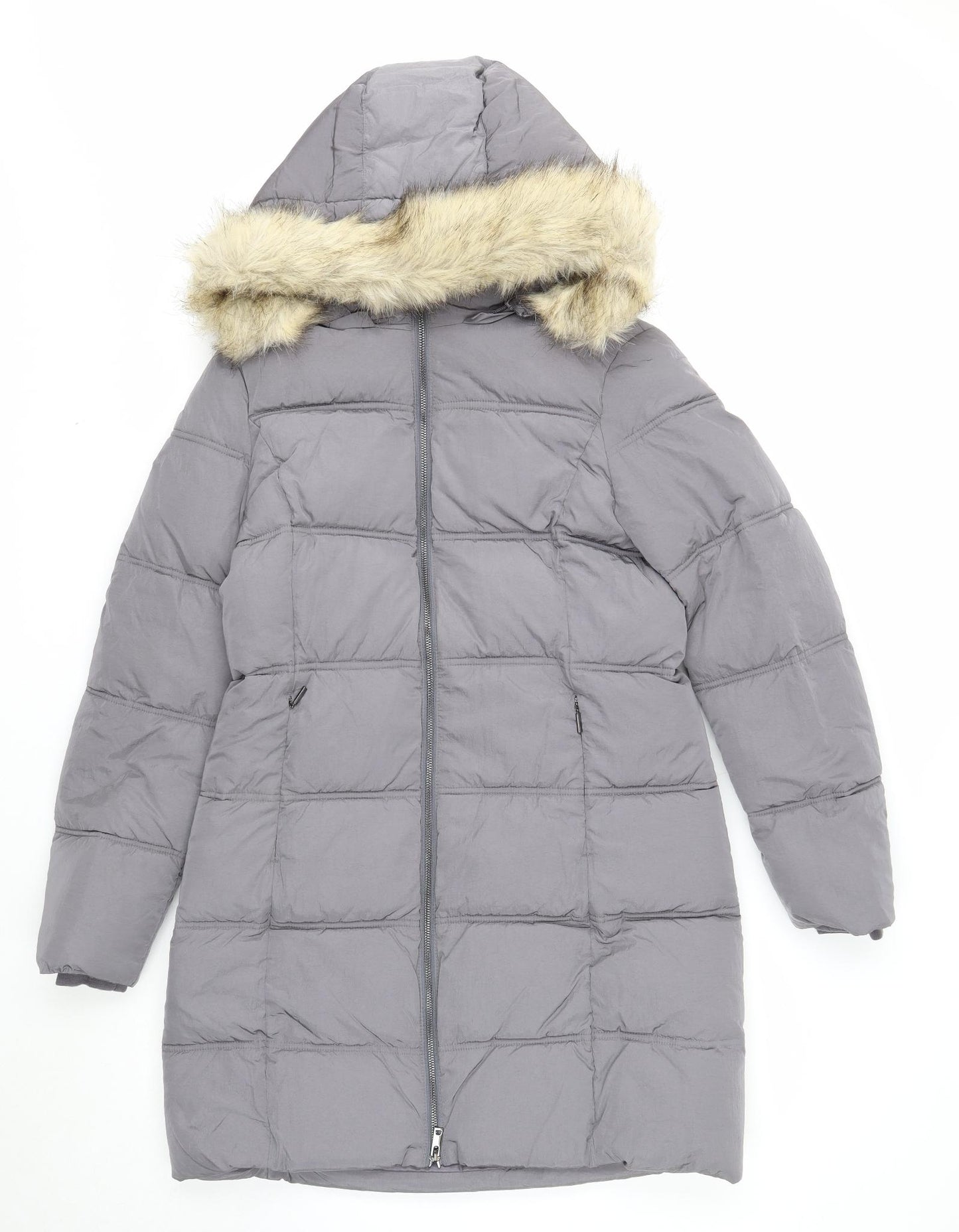 Marks and Spencer Womens Grey Puffer Jacket Coat Size 10 Zip