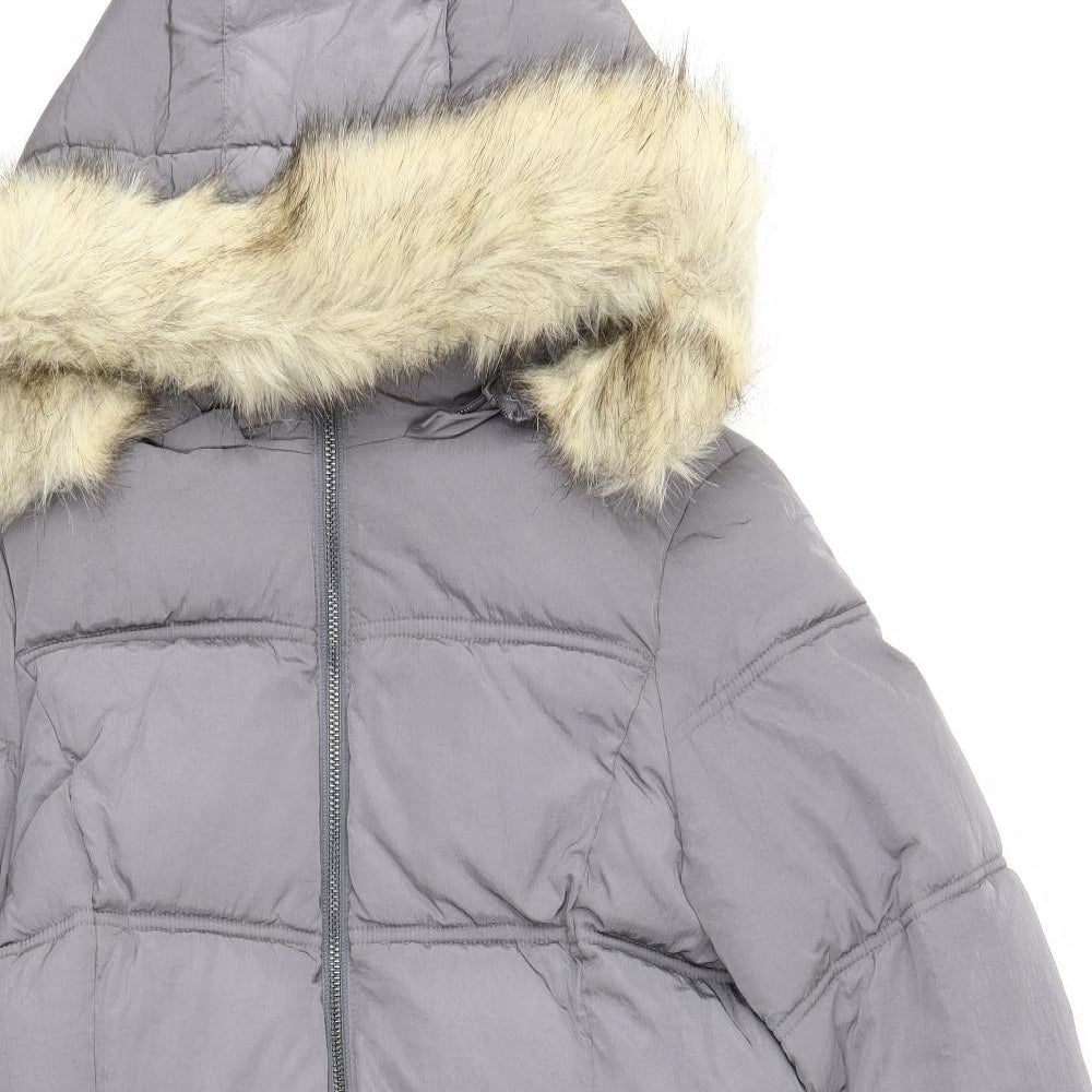 Marks and Spencer Womens Grey Puffer Jacket Coat Size 10 Zip