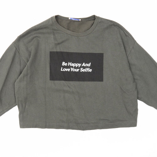 Zara Womens Green Cotton Pullover Sweatshirt Size S Pullover - Cropped, Be Happy & Love Your Selfie