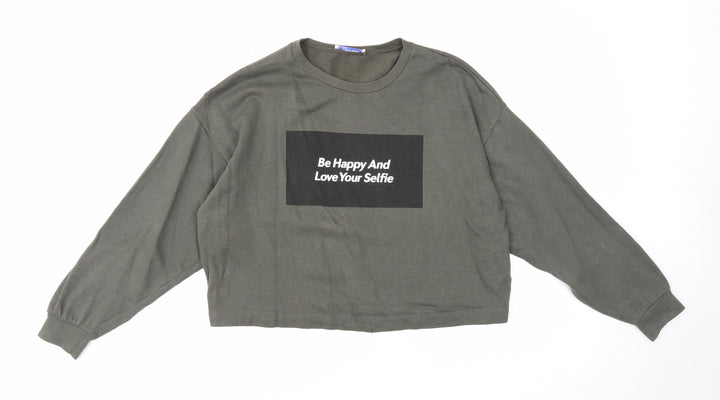 Zara Womens Green Cotton Pullover Sweatshirt Size S Pullover - Cropped, Be Happy & Love Your Selfie