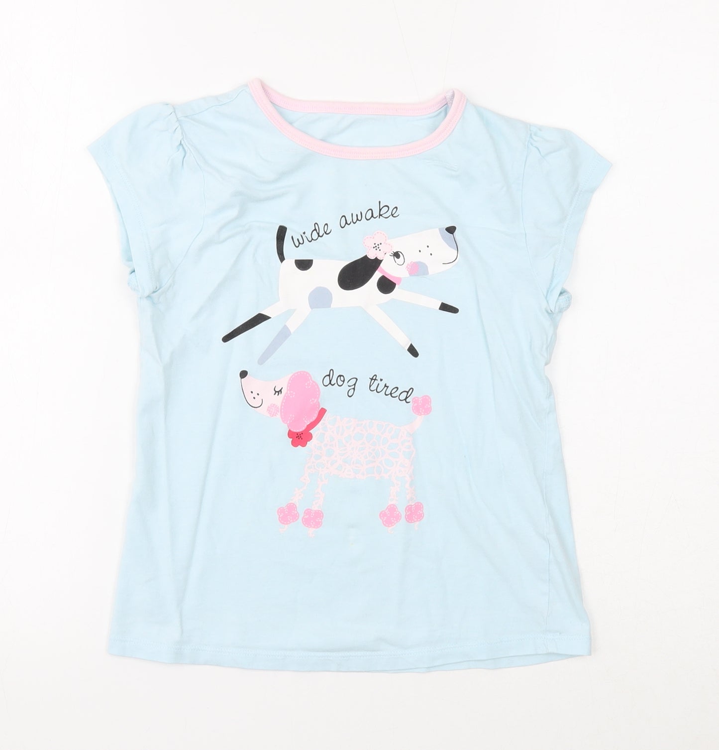 George Girls Blue Cotton Basic T-Shirt Size 9-10 Years Round Neck Pullover - Dogs