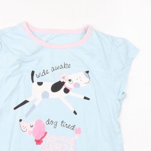 George Girls Blue Cotton Basic T-Shirt Size 9-10 Years Round Neck Pullover - Dogs