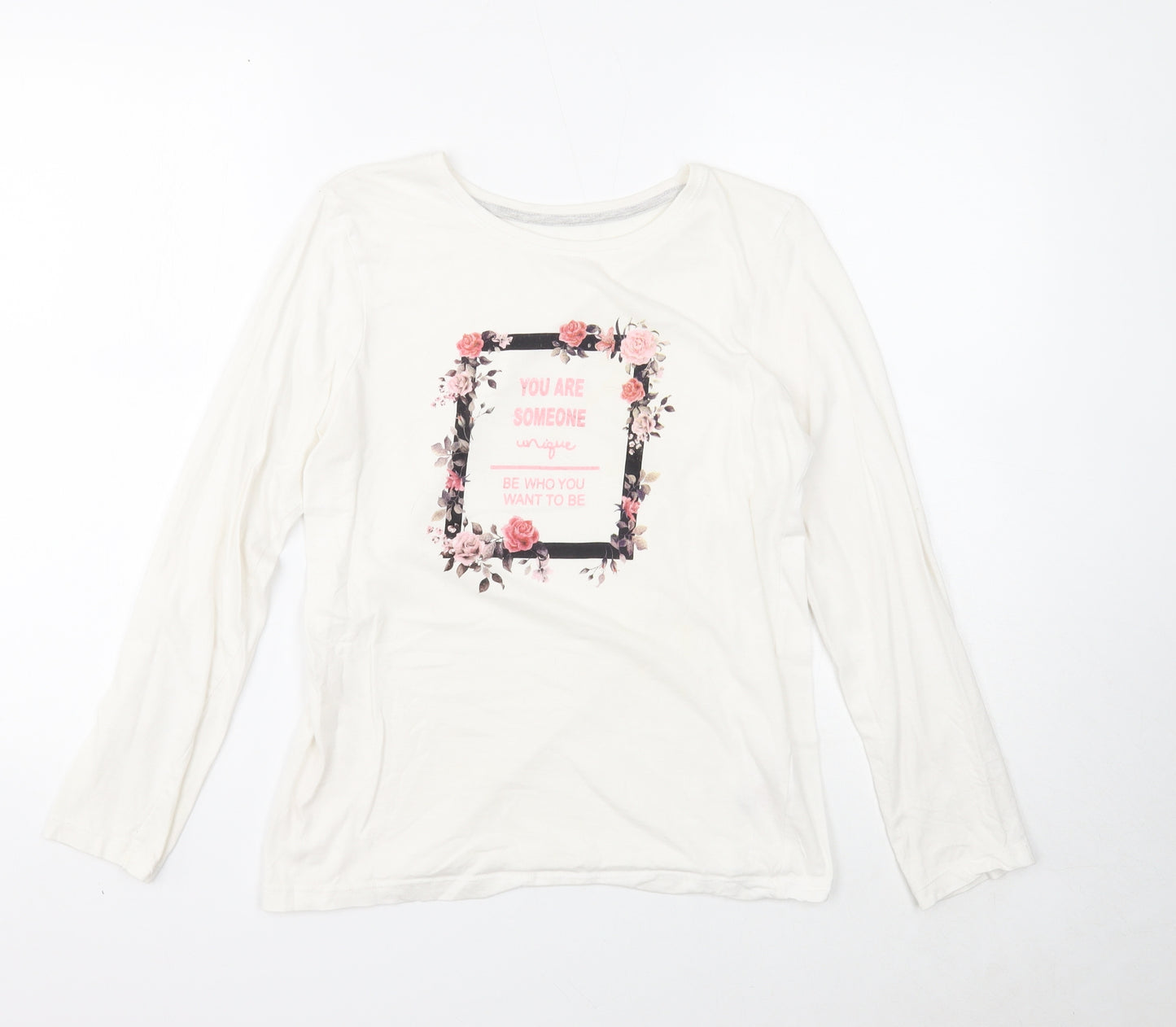 Young Dimension Girls White Cotton Basic T-Shirt Size 13-14 Years Round Neck Pullover - Someone Unique