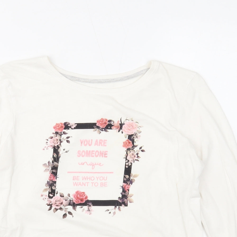 Young Dimension Girls White Cotton Basic T-Shirt Size 13-14 Years Round Neck Pullover - Someone Unique