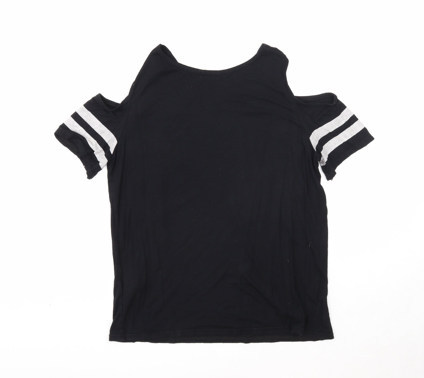 M&Co Girls Black Viscose Basic T-Shirt Size 11-12 Years Round Neck Pullover - Cold Shoulder