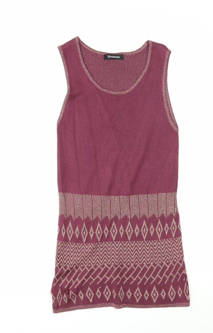 Kaleidoscope Womens Purple Geometric Viscose Basic Tank Size 12 Round Neck