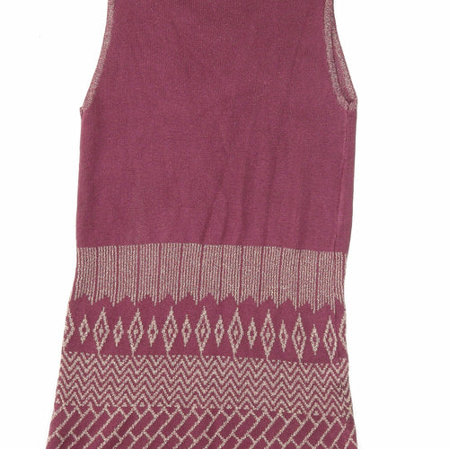 Kaleidoscope Womens Purple Geometric Viscose Basic Tank Size 12 Round Neck