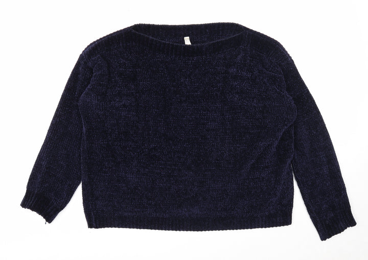 Stella Morgan Womens Blue Boat Neck Polyester Pullover Jumper Size 12
