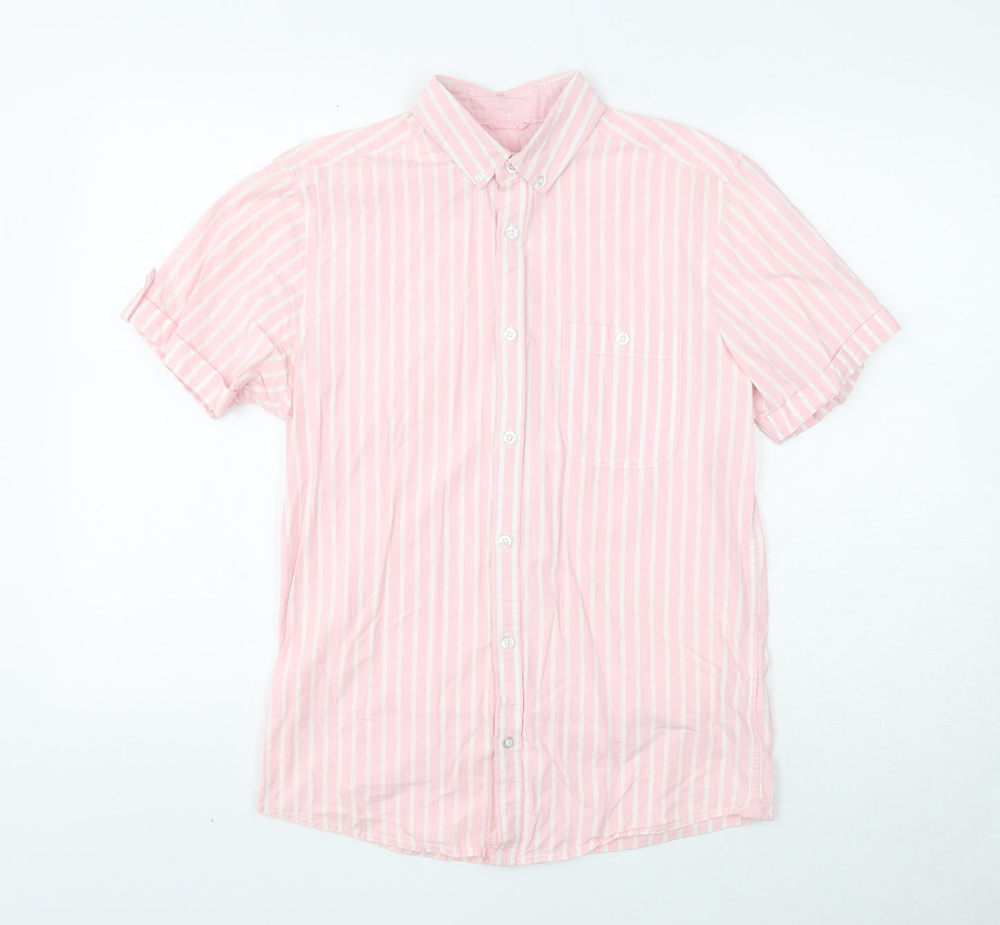 Cedar Wood State Mens Pink Striped Cotton Dress Shirt Size S Collared Button