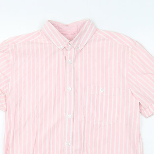 Cedar Wood State Mens Pink Striped Cotton Dress Shirt Size S Collared Button