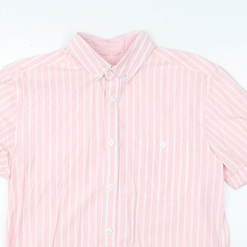 Cedar Wood State Mens Pink Striped Cotton Dress Shirt Size S Collared Button