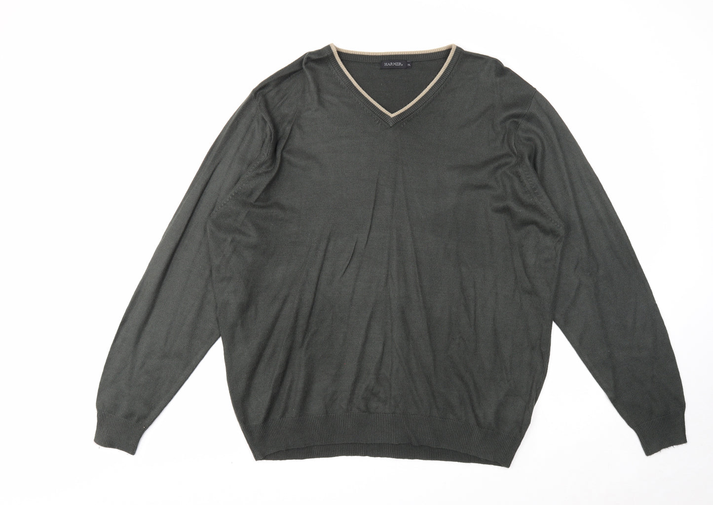 Harmer Mens Grey V-Neck Acrylic Pullover Jumper Size 2XL Long Sleeve