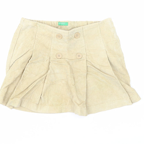Preworn Girls Beige Cotton A-Line Skirt Size 6 Years Regular Zip