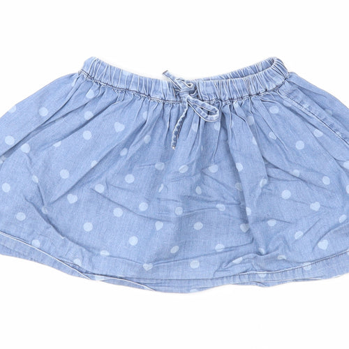 Marks and Spencer Girls Blue Polka Dot Cotton A-Line Skirt Size 2-3 Years Regular Pull On