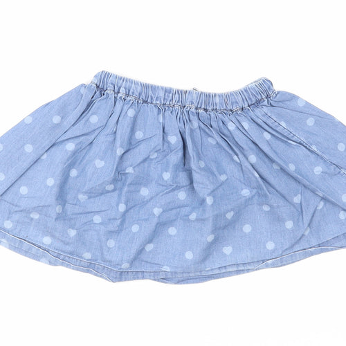 Marks and Spencer Girls Blue Polka Dot Cotton A-Line Skirt Size 2-3 Years Regular Pull On