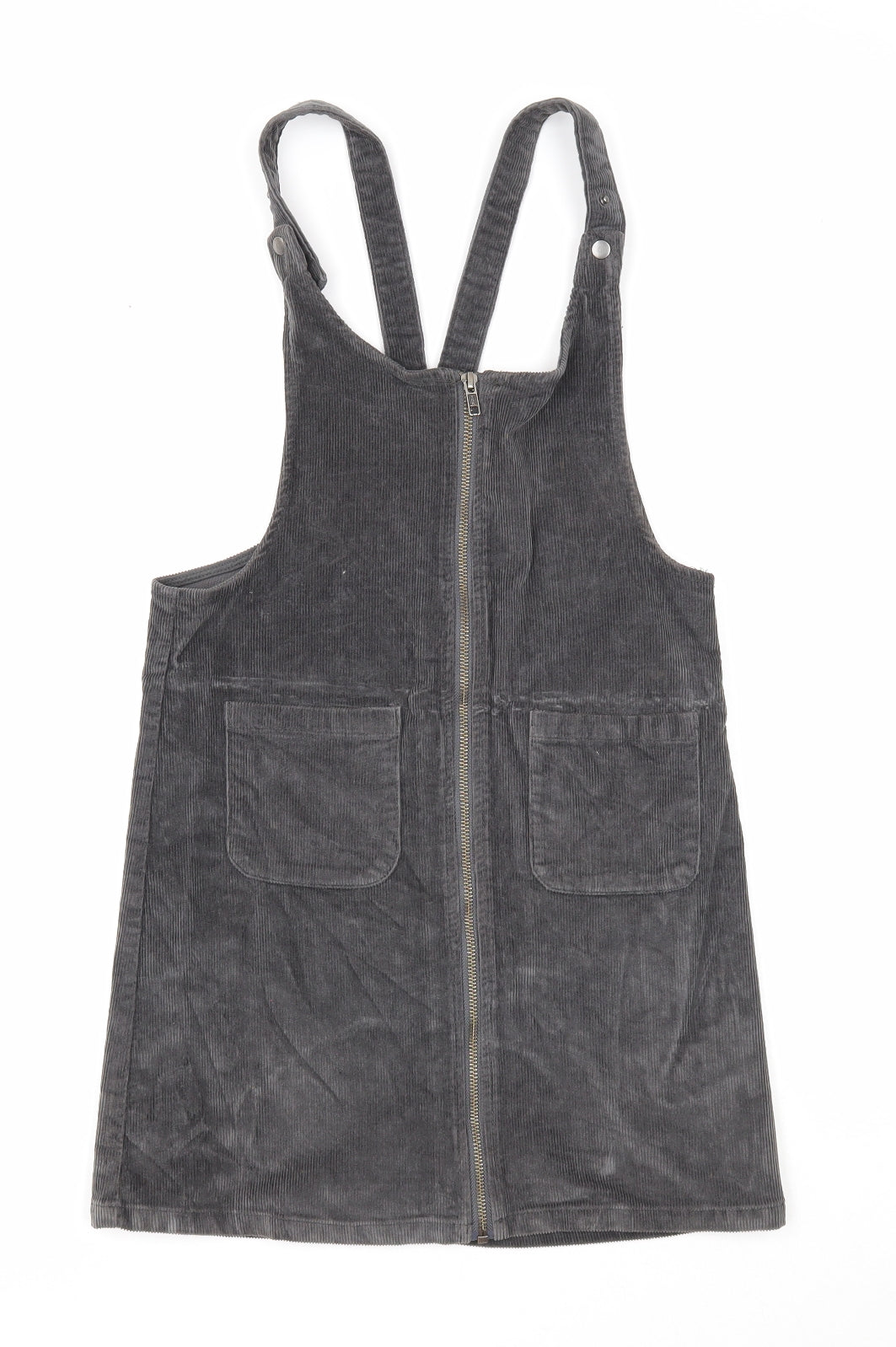 Miss Evie Girls Black Cotton Pinafore/Dungaree Dress Size 12 Years Square Neck Zip