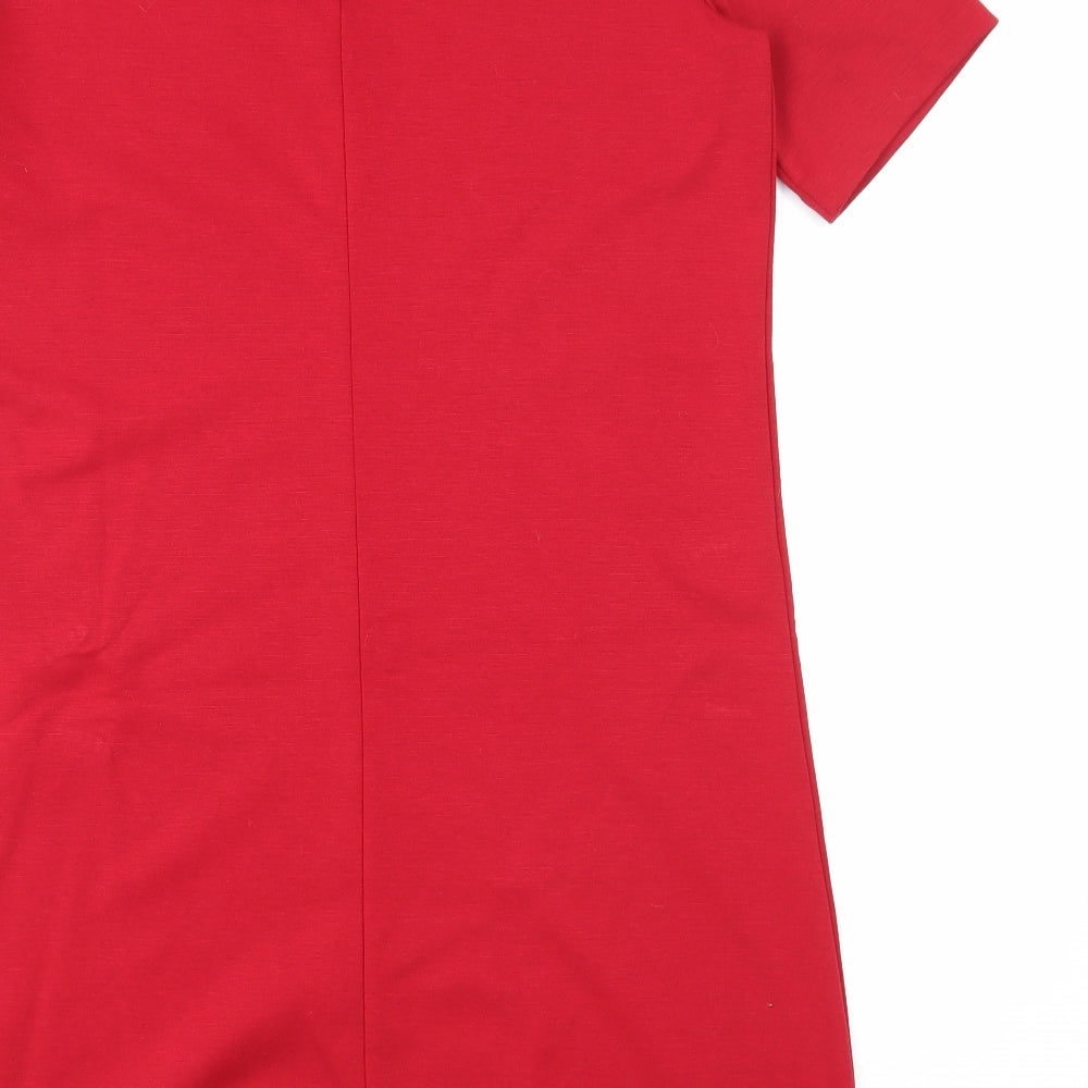 Preworn Womens Red Polyester A-Line Size M Round Neck Pullover