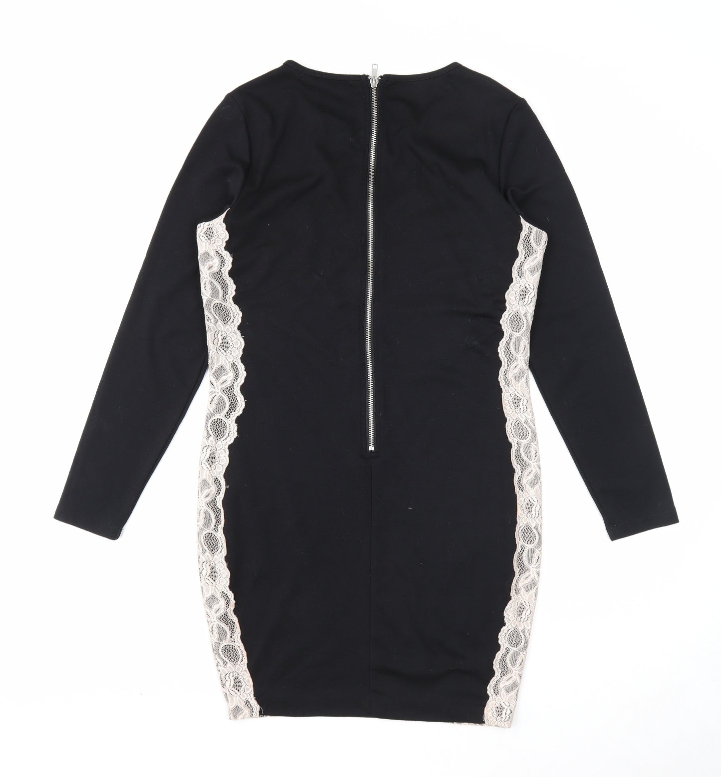 Love Label Womens Black Polyester Pencil Dress Size 12 Round Neck Zip - Lace Overlay