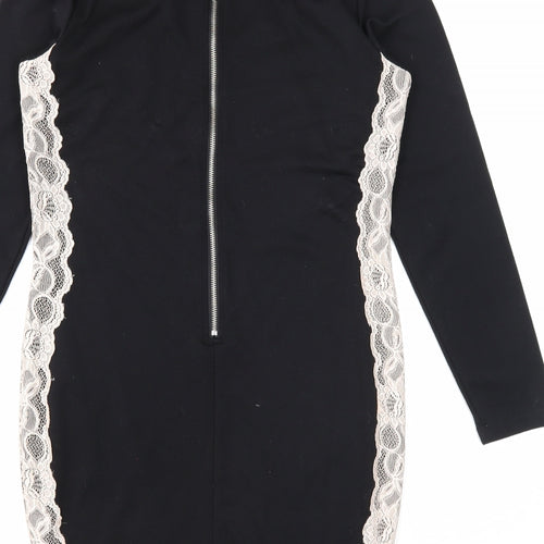 Love Label Womens Black Polyester Pencil Dress Size 12 Round Neck Zip - Lace Overlay