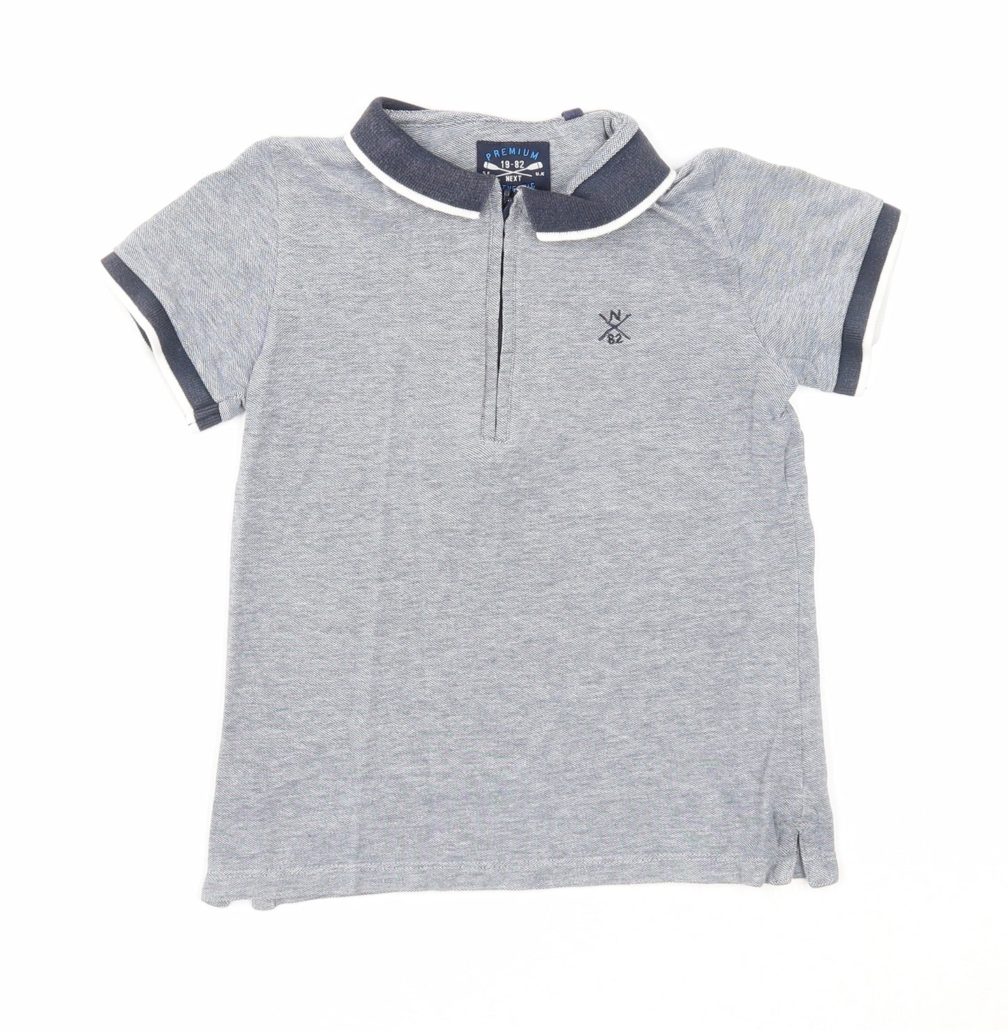 NEXT Boys Grey Cotton Basic Polo Size 6 Years Collared Zip