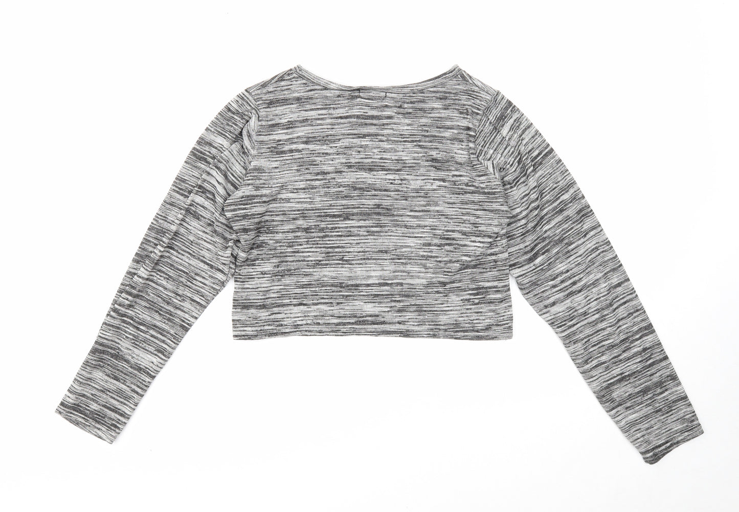 Boohoo Womens Black Geometric Polyester Cropped T-Shirt Size 10 Round Neck