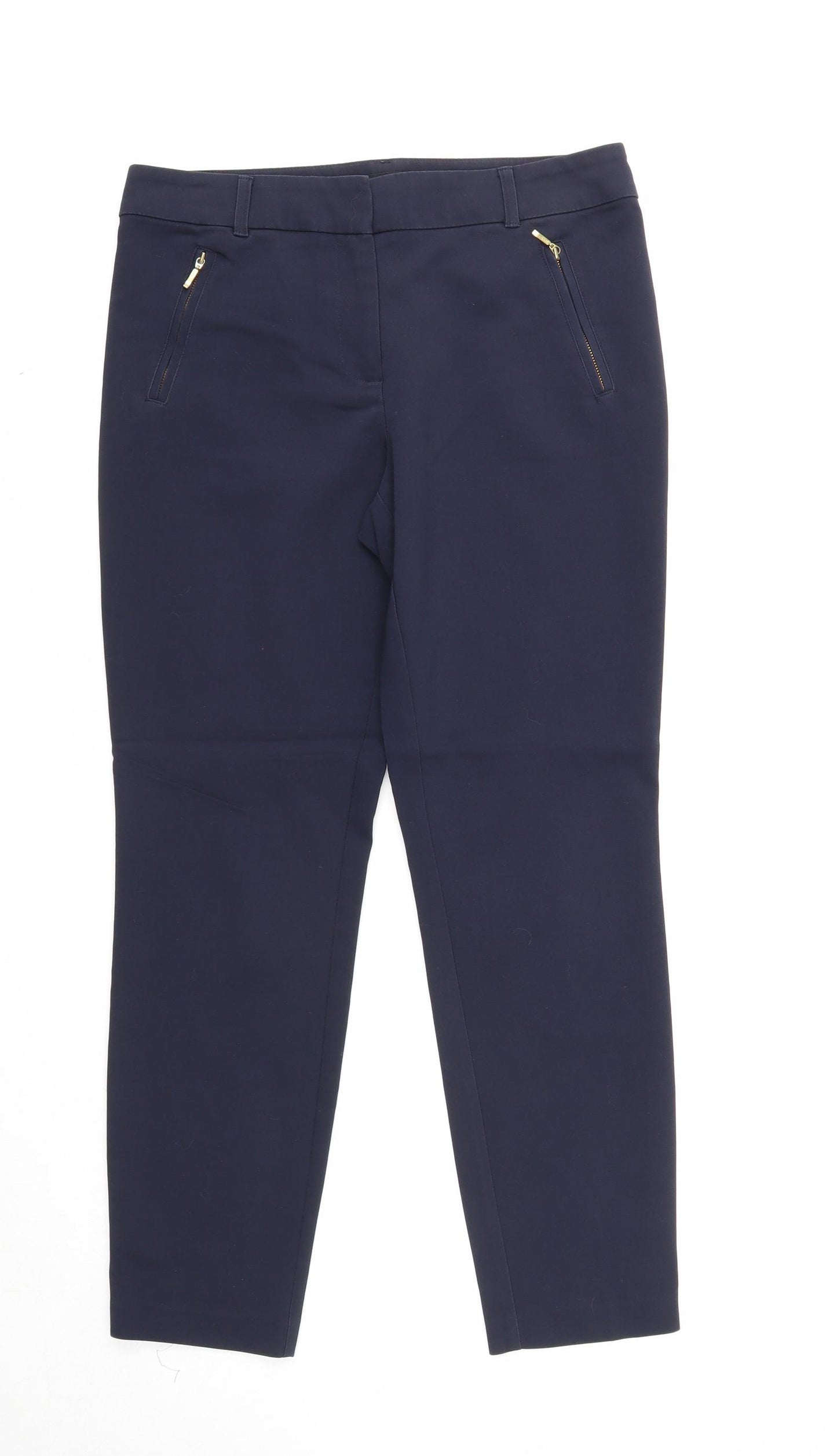 Papaya Womens Blue Cotton Trousers Size 10 Regular Zip
