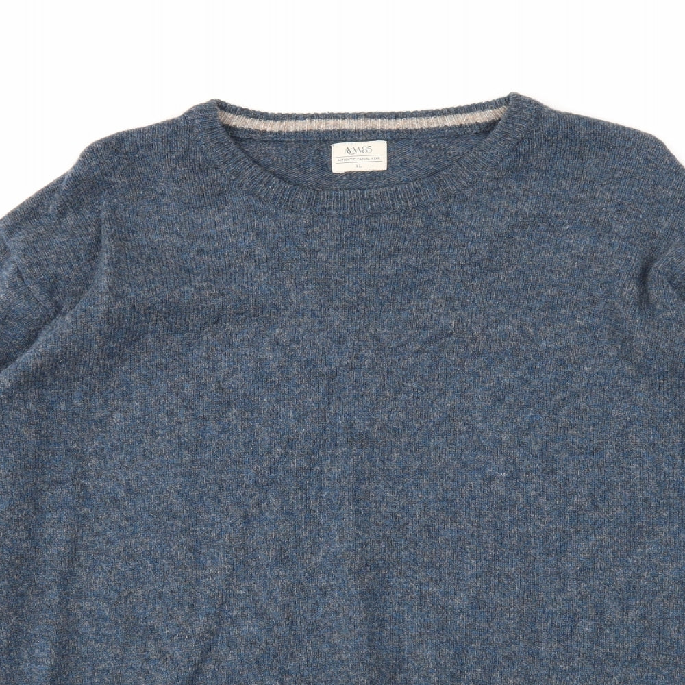 ACW85 Mens Blue Round Neck Wool Pullover Jumper Size XL Long Sleeve