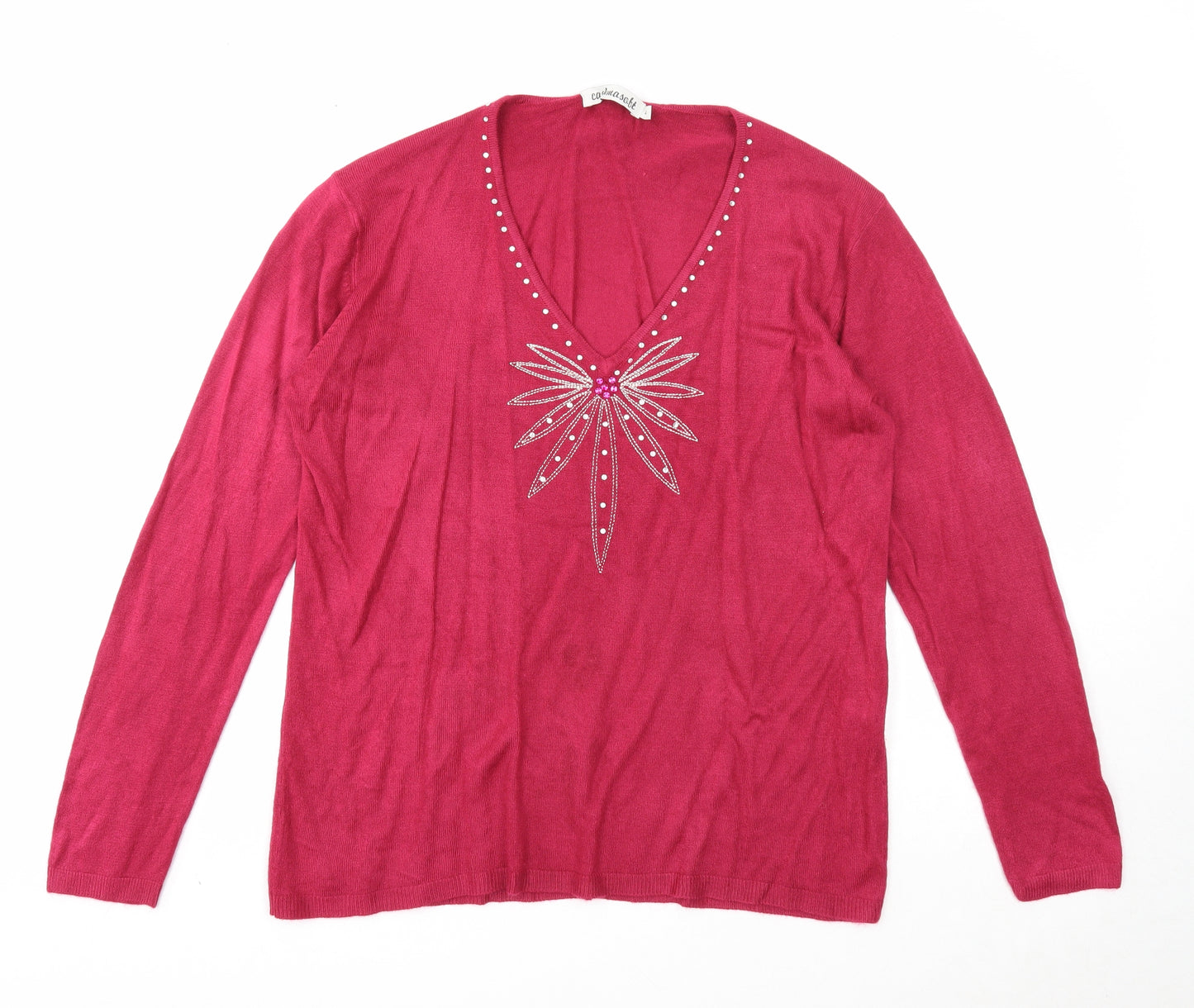Cashmasoft Womens Pink V-Neck Acrylic Pullover Jumper Size L