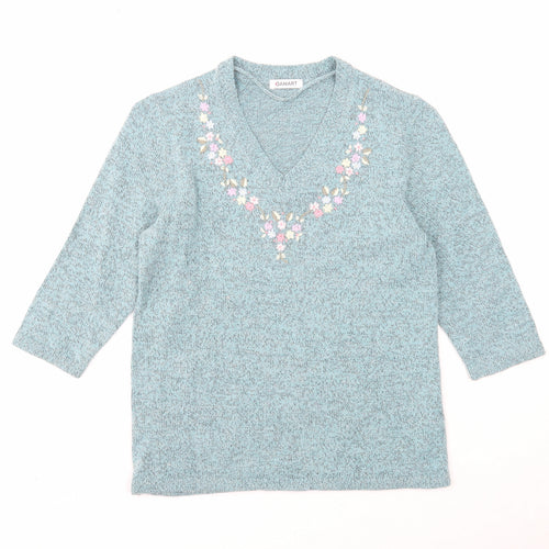 Damart Womens Blue V-Neck Polyamide Pullover Jumper Size 8