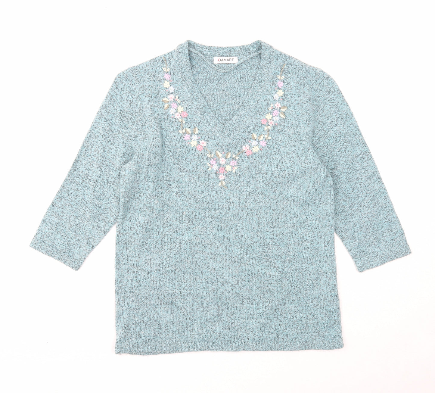 Damart Womens Blue V-Neck Polyamide Pullover Jumper Size 8