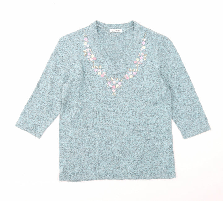 Damart Womens Blue V-Neck Polyamide Pullover Jumper Size 8