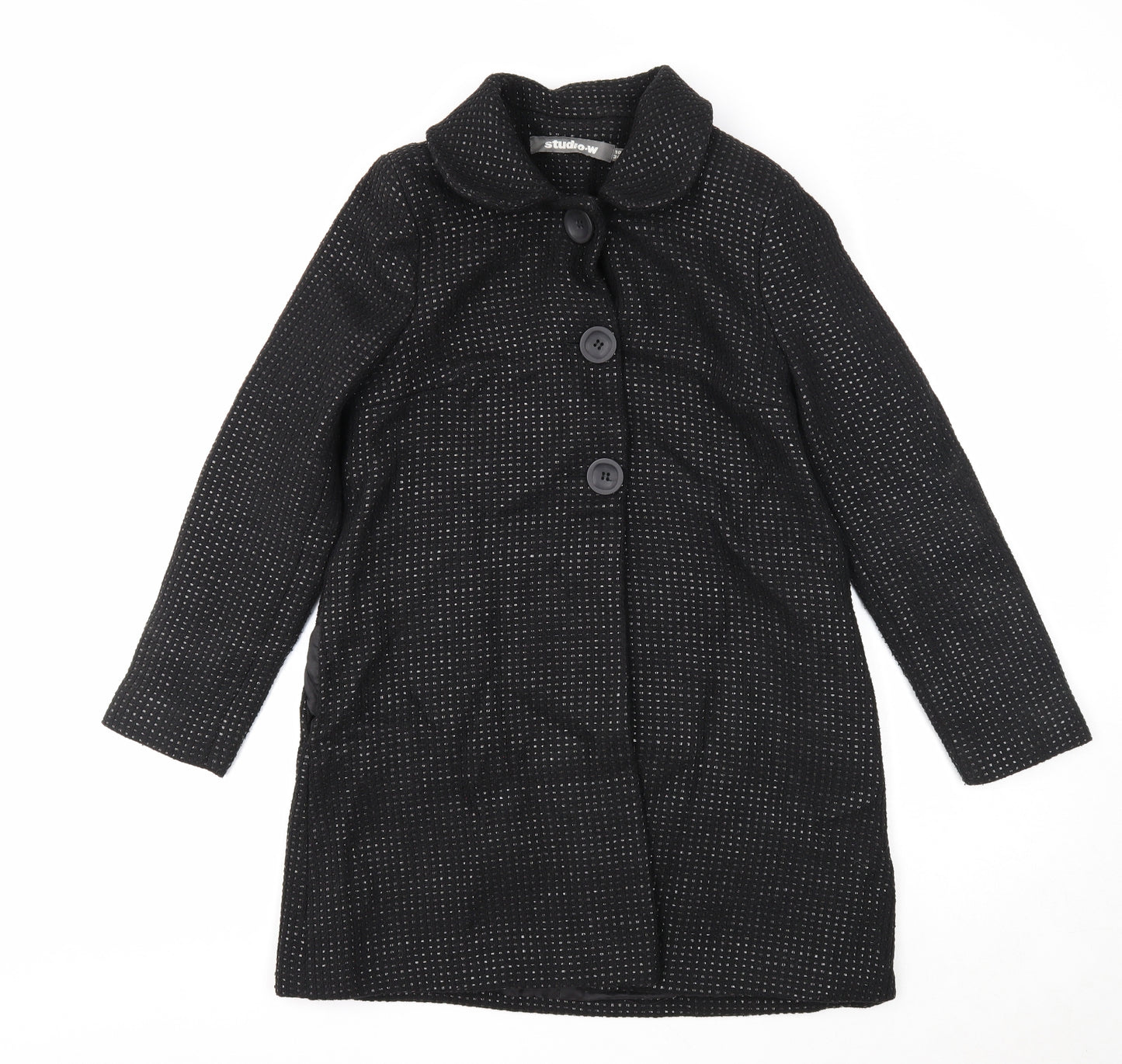 Woolworths Womens Black Geometric Overcoat Coat Size 10 Button