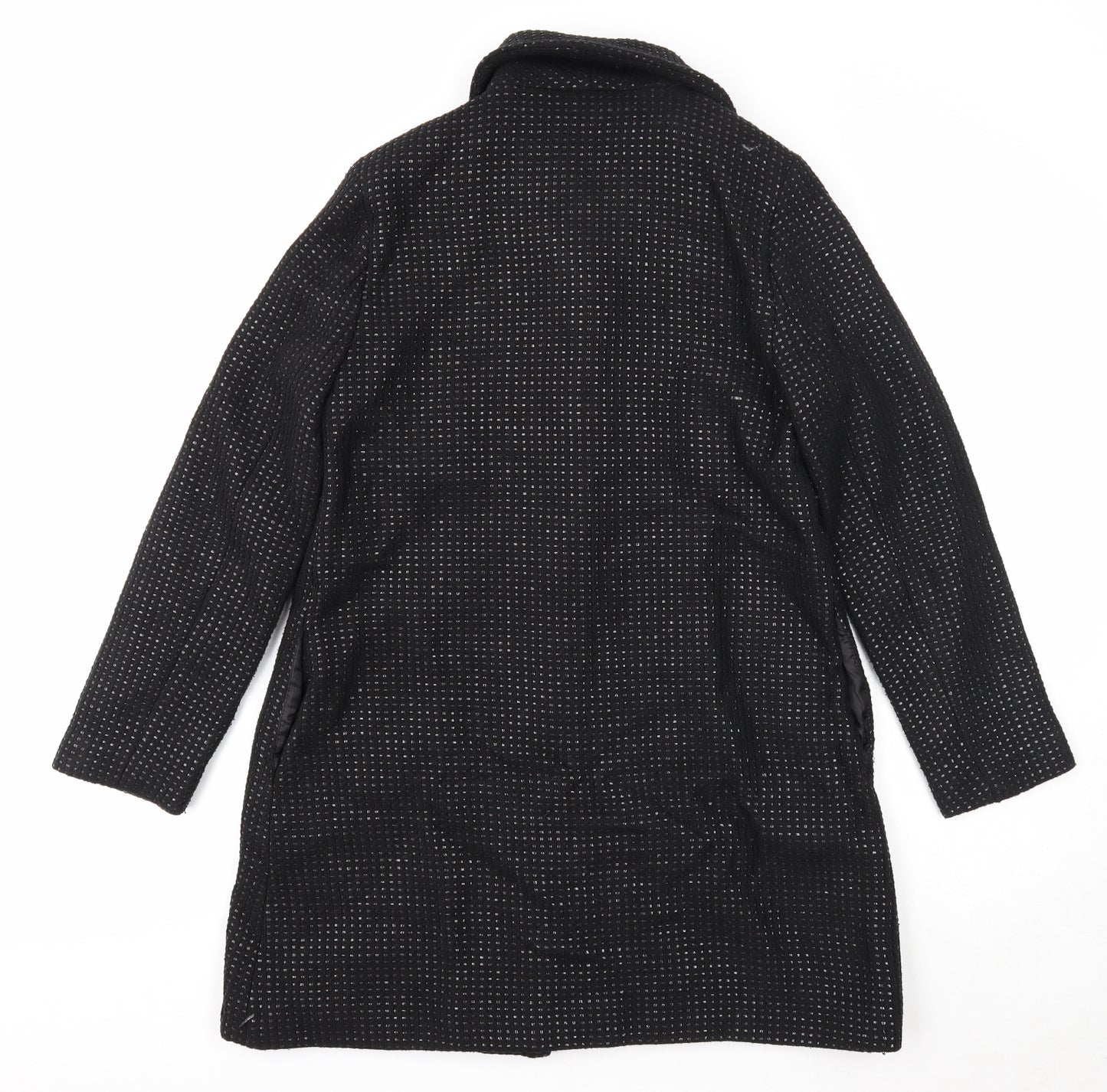 Woolworths Womens Black Geometric Overcoat Coat Size 10 Button