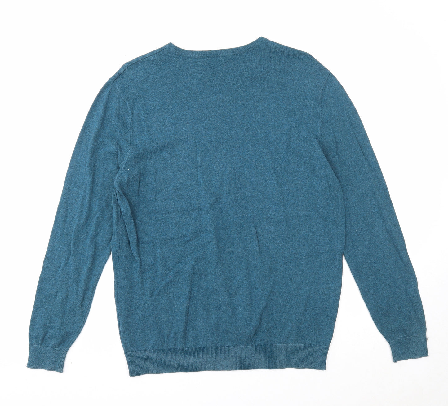 George Mens Blue V-Neck Cotton Pullover Jumper Size M Long Sleeve