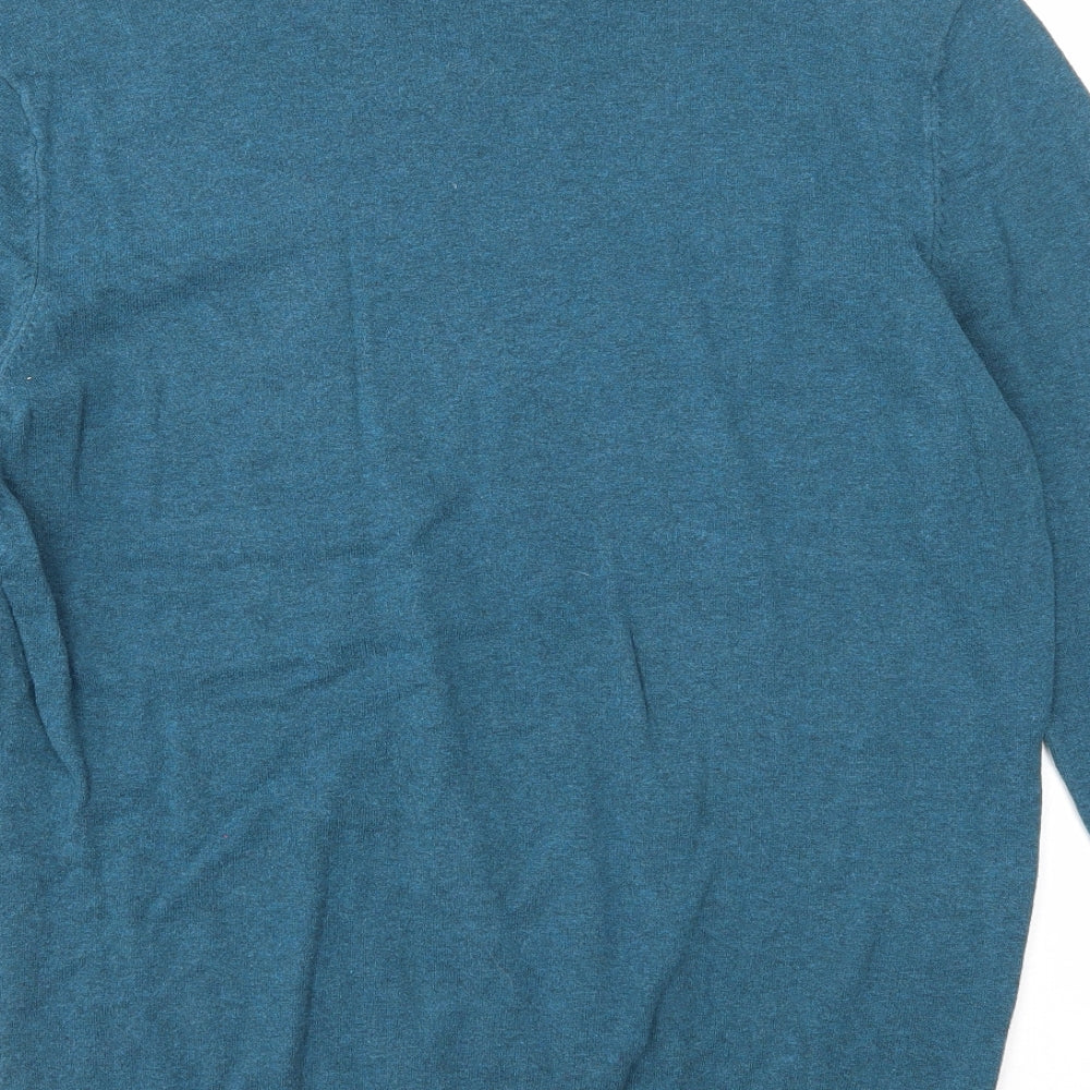 George Mens Blue V-Neck Cotton Pullover Jumper Size M Long Sleeve