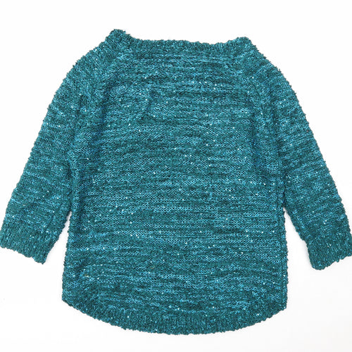 Bonmarché Womens Blue Boat Neck Polyester Pullover Jumper Size S
