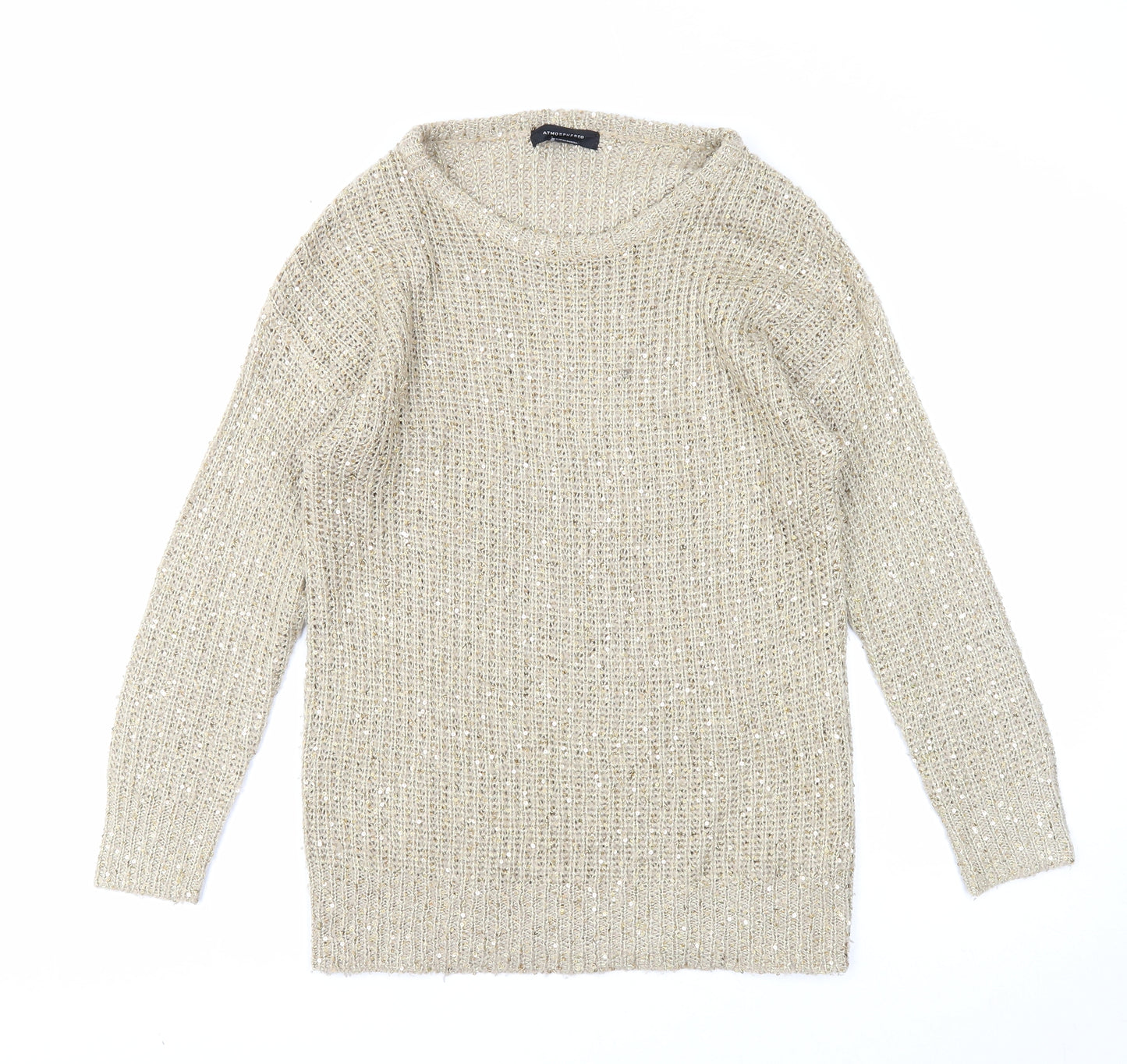 Atmosphere Womens Beige Scoop Neck Acrylic Pullover Jumper Size 10