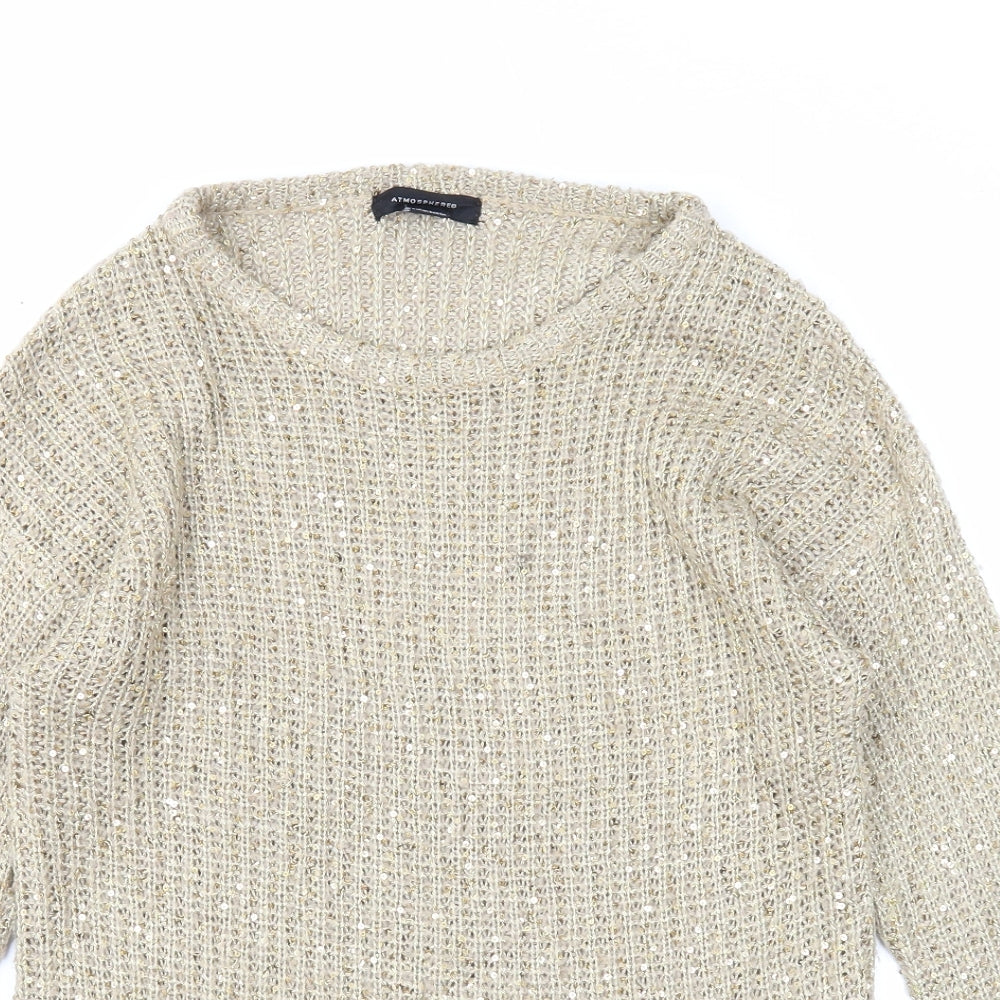 Atmosphere Womens Beige Scoop Neck Acrylic Pullover Jumper Size 10