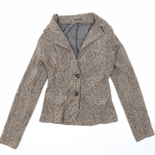 Me & Me Womens Brown Geometric Jacket Blazer Size L Button